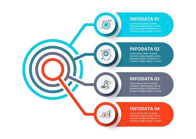 Fluxograma com 4 etapas, opções, peças ou processos. Conceito criativo para infográfico.