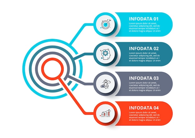 Fluxograma com 4 etapas, opções, peças ou processos. conceito criativo para infográfico.