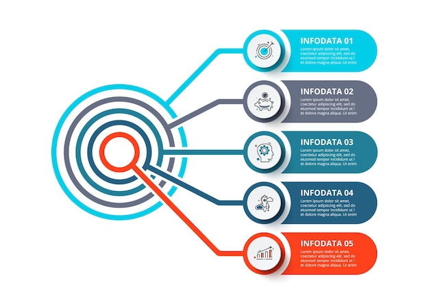 Fluxograma com 5 etapas, opções, peças ou processos. conceito criativo para infográfico.