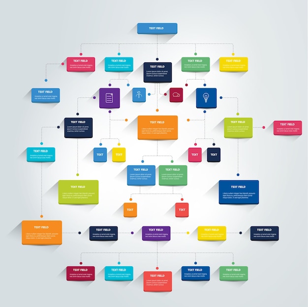 Vetor fluxograma de infográficos esquema de sombras coloridas