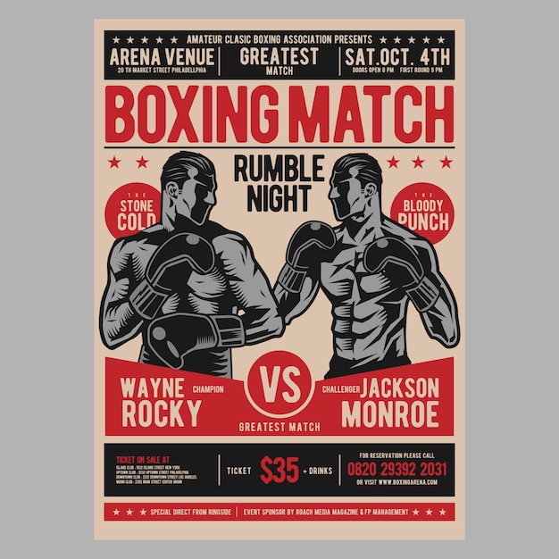 Flyer de cartaz de boxe