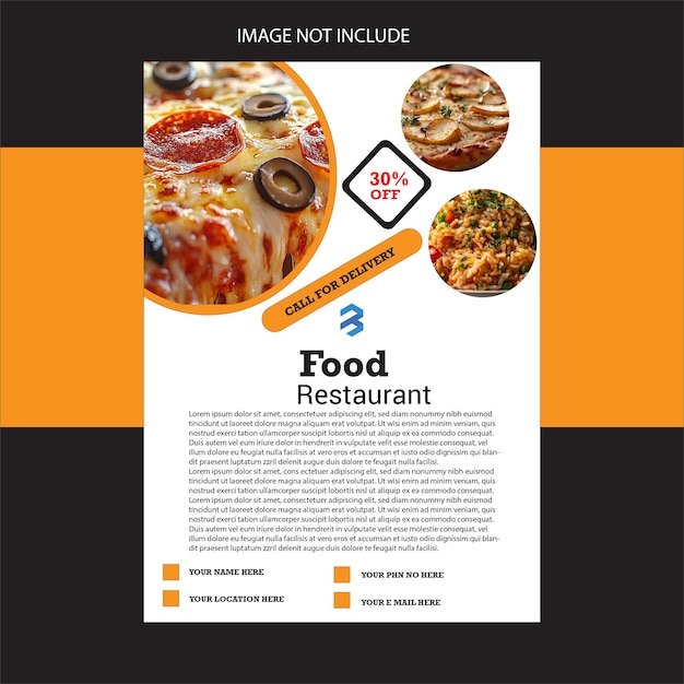 Flyer de comida de restaurante com 30 desconto Chama para entrega e design de menu personalizável