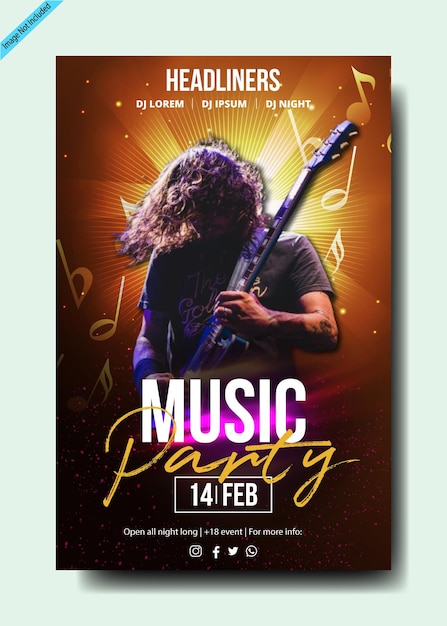 Flyer de festa de música para um concerto de rock