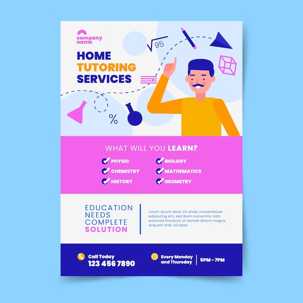 Flyer de tutoria de design plano