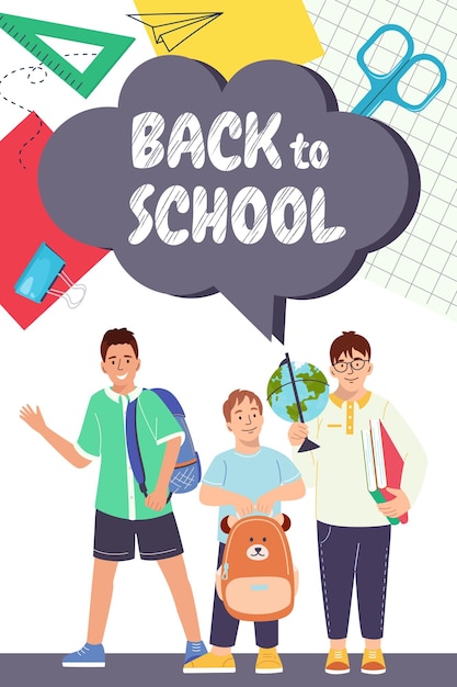 Flyer de volta à escola Ilustração bonita da infância Cartão para imprimir cartaz de aprendizagem de educação