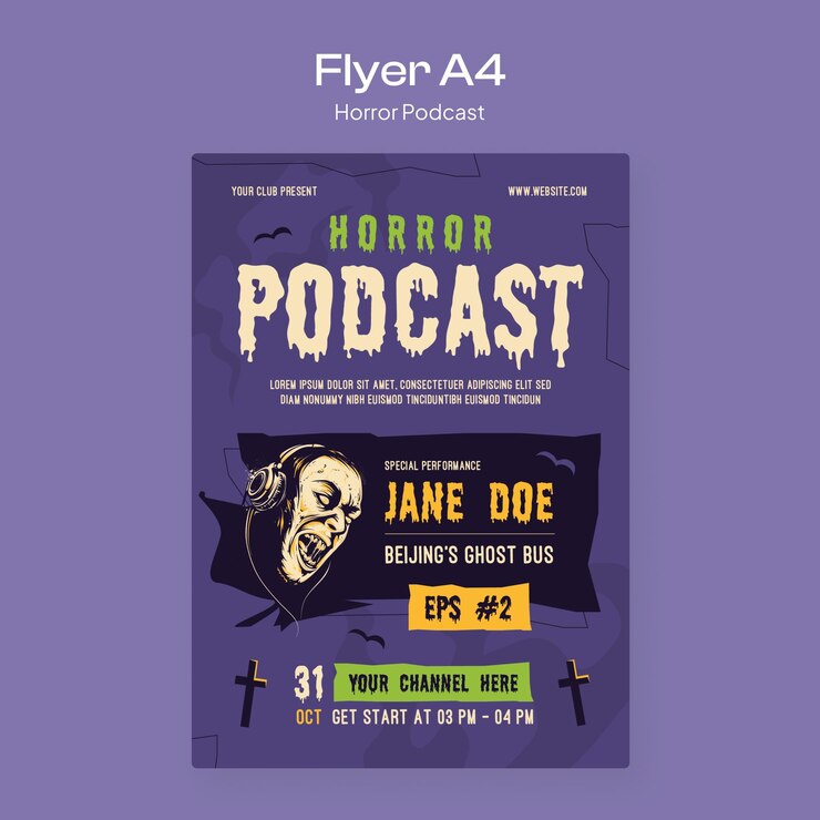 Vetor flyer do podcast de horror