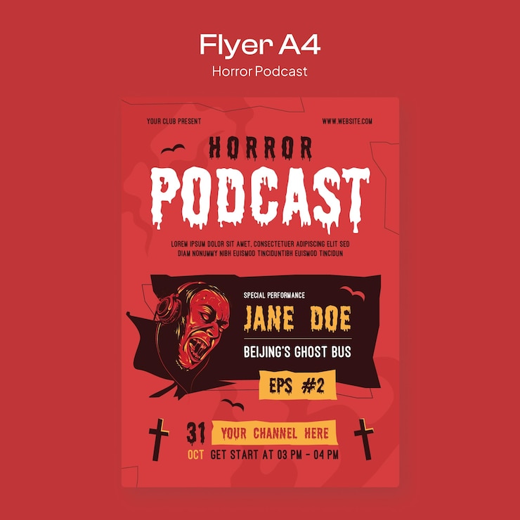 Vetor flyer do podcast de horror