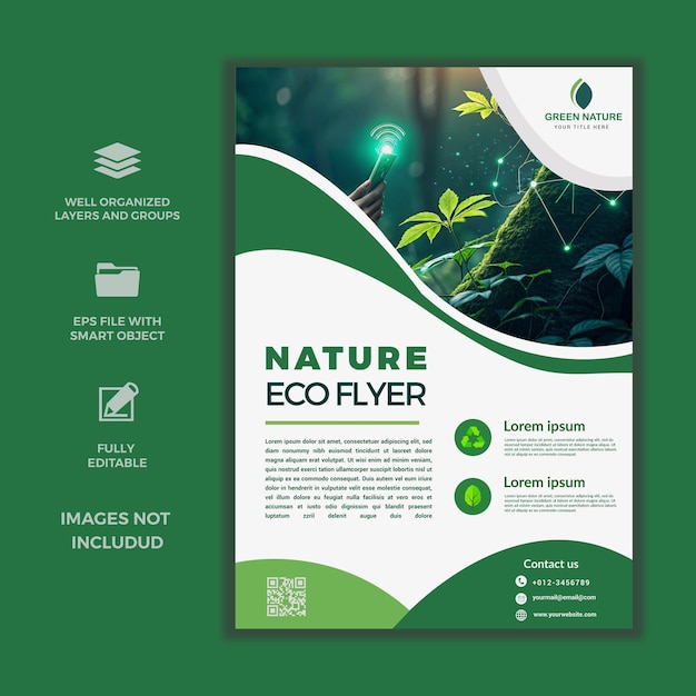 Flyer Eco-Friendly Nature para a Conscientização Ambiental e Sustentabilidade