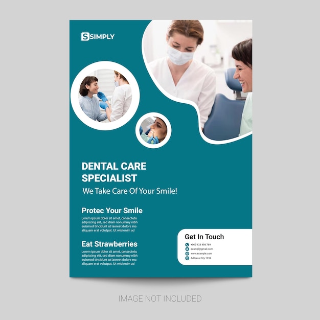 Flyer odontológico e cuidados de saúde redes sociais design de cartaz de dentista plano