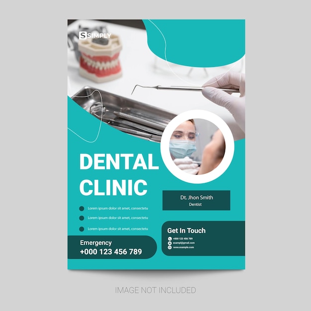 Flyer odontológico e cuidados de saúde redes sociais design de cartaz de dentista plano