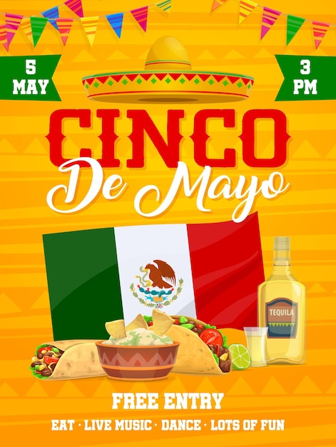 Flyer ou cartão de festa de férias mexicanas de cinco de mayo