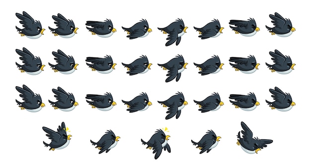 Flying black bird game sprites