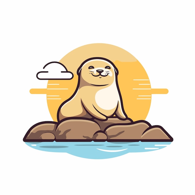 Vetor foca bonita na rocha ilustração vetorial em estilo plano
