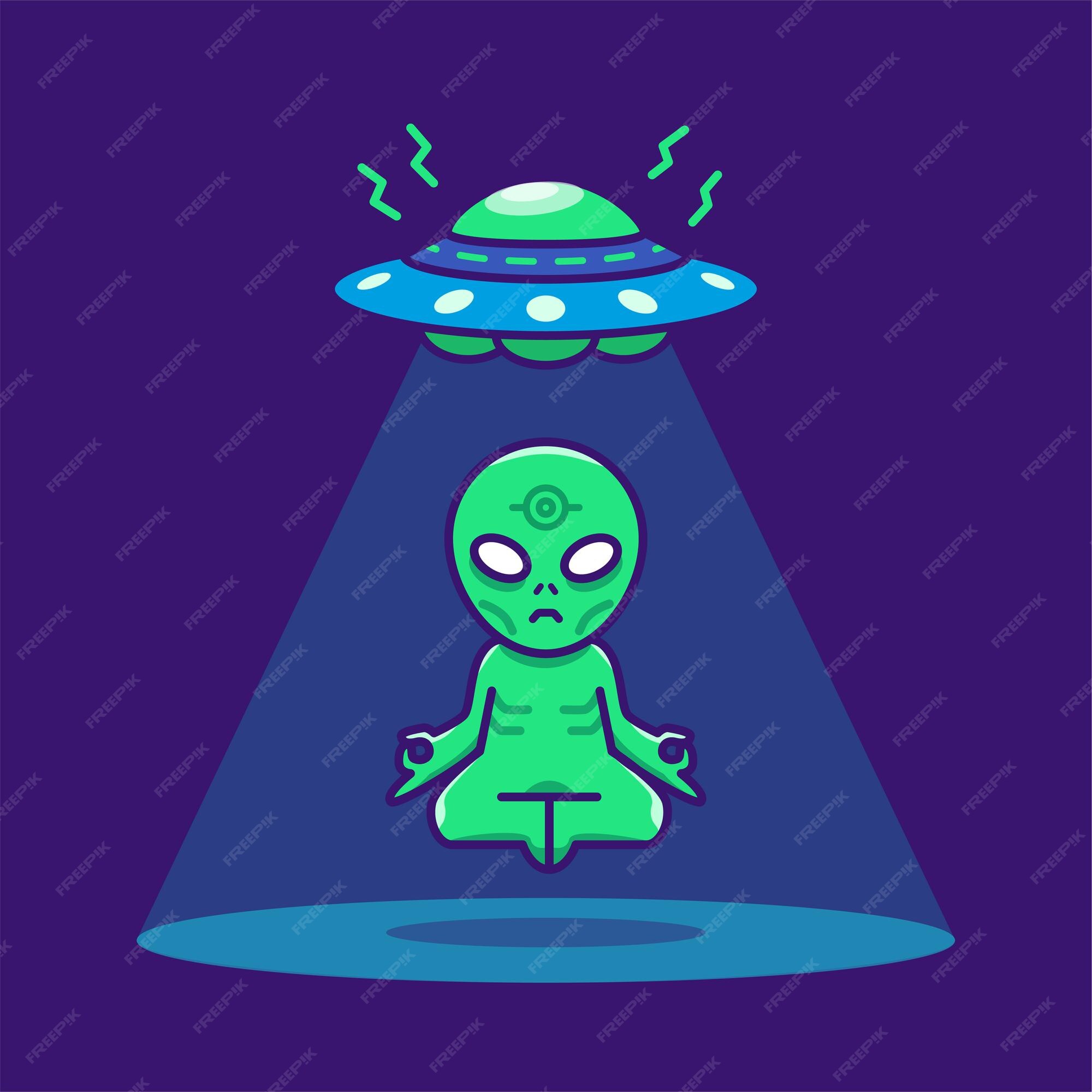 desenho de alienígena fofo com OVNI flutuante 5054900 Vetor no Vecteezy