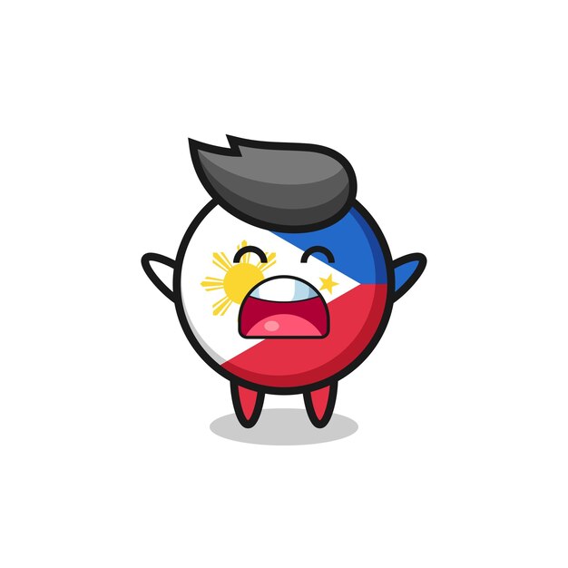 Fofinho mascote do emblema da bandeira das filipinas com uma expressão de bocejo