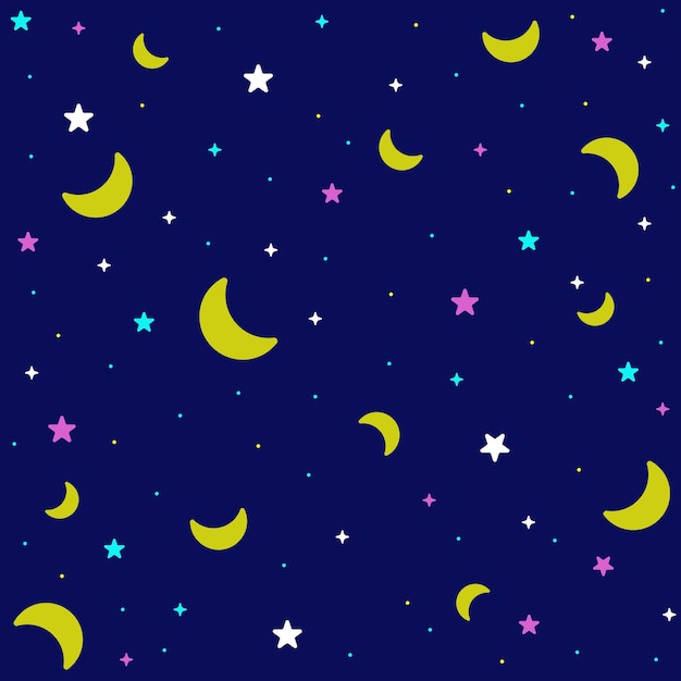 Fofo confete estrela espaço céu noturno meteoro estrela cadente lua crescente polvilhar brilho brilho pequeno polkadot linha de pontos mini coração abstrato colorido pastel sem costura fundo