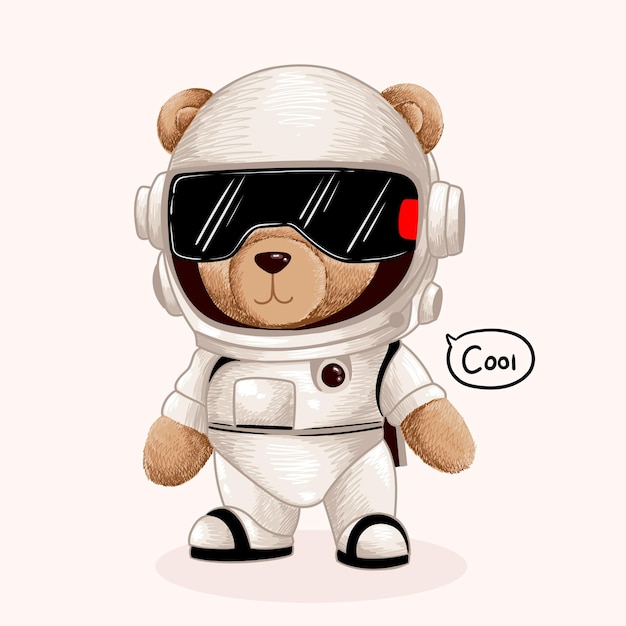 Fofo de ursinho de pelúcia vestindo ilustração vetorial de fantasia de astronauta futurista
