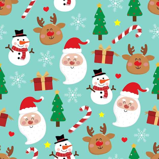 Fofo Papai Noel e árvore de Natal sem costura padrão