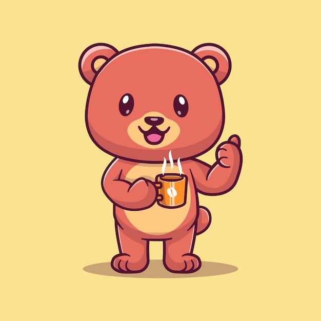 Fofo urso bebendo ilustração do ícone do vetor dos desenhos animados de café. conceito de ícone de bebida animal isolado plano.