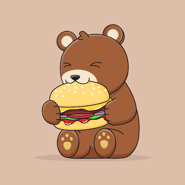 Fofo urso comendo hambúrguer