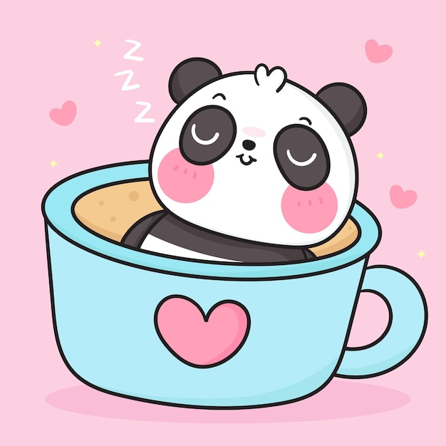 Vetor fofo urso panda desenho animado doce sonho em xícara de café kawaii animal