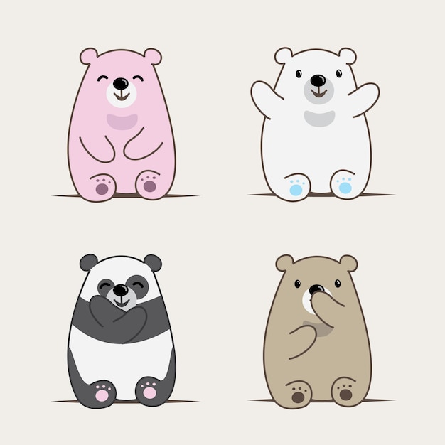 Fofo urso pardo e ilustração vetorial de panda personagem de desenho animado animal engraçado para crianças