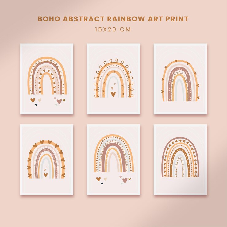 fofos berçário abstrato pôsteres arte formas desenhadas à mão capas com arco-íris boho