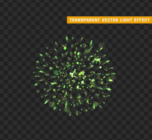 Fogo de artifício verde isolado. decoração de natal. Elemento de design de férias. Fogo de artifício realista brilhante com efeito de fundo transparente. ilustração vetorial