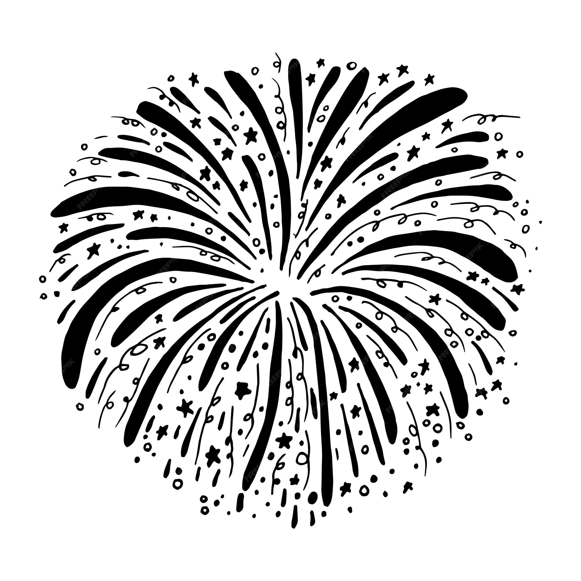 desenho vetorial abstrato em estilo doodle. explosão em um círculo, fogos  de artifício, fogos de artifício festivos. estrelas, confit e streamer.  moldura redonda 9878926 Vetor no Vecteezy