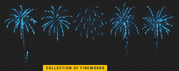 Fogos de artifício na cor azul isolado. efeito de luz de fogo de artifício pirotécnico. ilustração vetorial