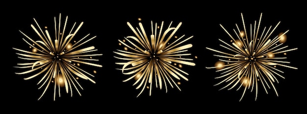 Fogos de artifício são dourados em um fundo preto Um conjunto de fogos de artifício festivos ilustração vetorial