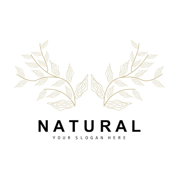 Vetor folha botânica simples e logotipo de flor vetor linha natural estilo decoração design banner panfleto convite de casamento e marca de produto