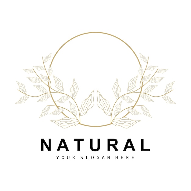 Folha botânica simples e logotipo de flor vetor linha natural estilo decoração design banner panfleto convite de casamento e marca de produto