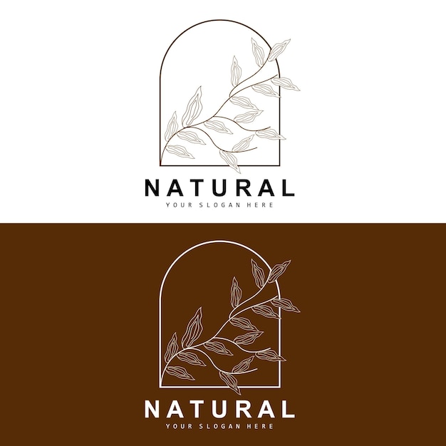 Folha botânica simples e logotipo de flor vetor linha natural estilo decoração design banner panfleto convite de casamento e marca de produto