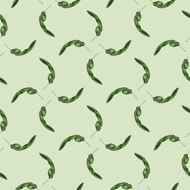 Folha de bananeira sem costura padrão em fundo verde pastel. folha tropical de verão lindo ornamento. modelo de textura geométrica para tecido. ilustração em vetor design.