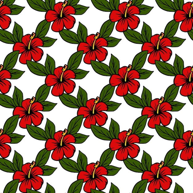 Folha de flor de hibisco vermelho seamless pattern design