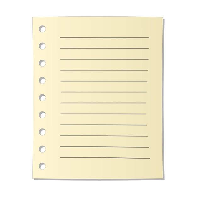 Vetor folha de ícone de desenho animado de caderno página de papel branco do caderno com espiral