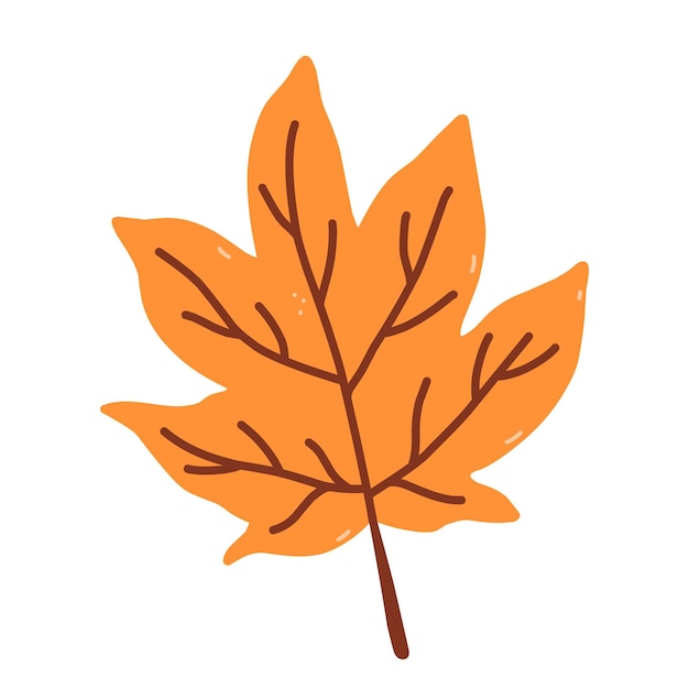 Folha de laranja de outono isolada em fundo branco ilustração plana desenhada à mão Clipart botânico