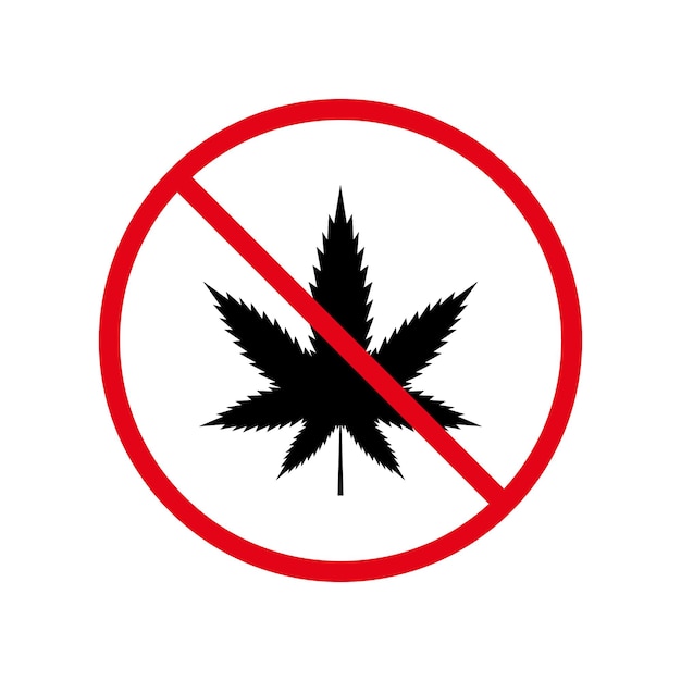 Folha de maconha silhueta negra ícone de proibição cannabis cbd sativa pictograma proibido erva daninha cânhamo thc stop