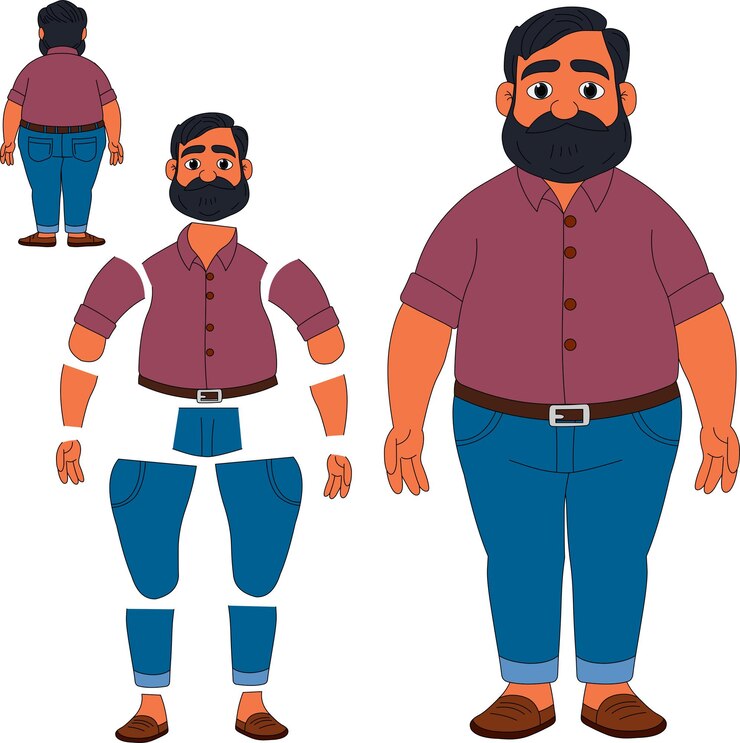 Vetor folha de modelo de ilustração de desenho animado de homem gordo indiano