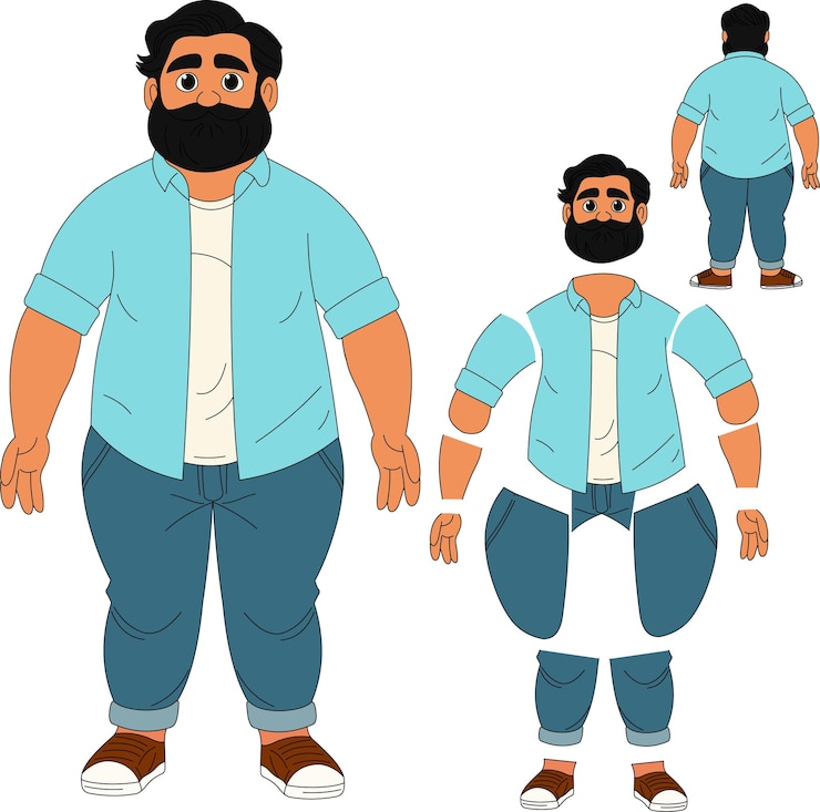 Vetor folha de modelo de ilustração de desenho animado de homem gordo indiano