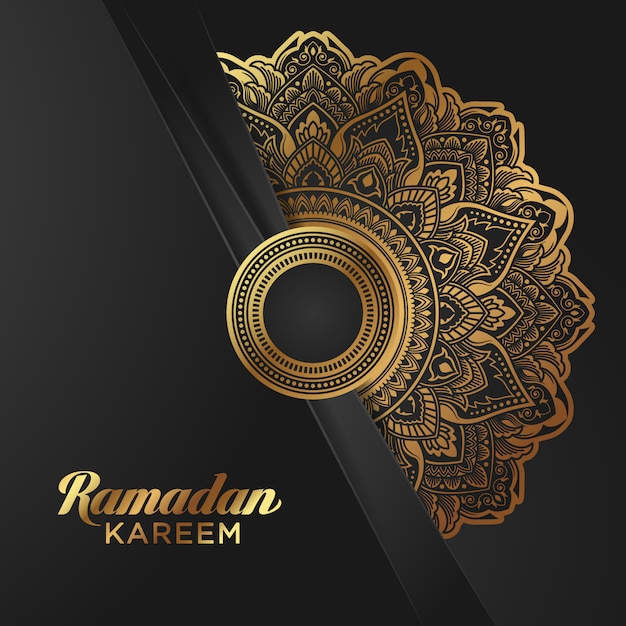 Vetor folha de ouro ramadan kareem banner em fundo preto