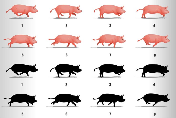 Folha de sprite de sequência de animação de loop de quadros de animação de ciclo de Pig