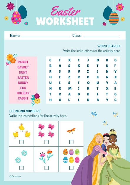 Folha de trabalho da Princesa da Páscoa da Disney