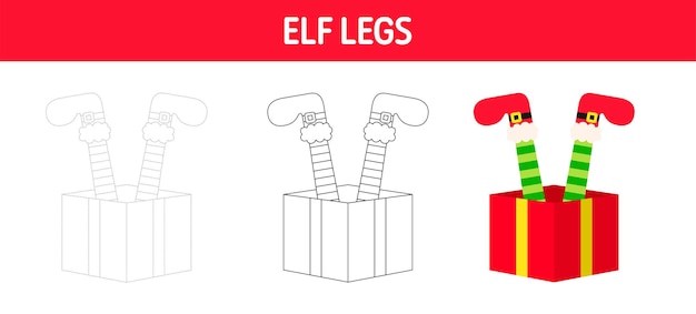 Folha de trabalho de rastreamento e coloração de pés de duende de natal para crianças