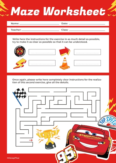 Folha de trabalho do labirinto de carros da Disney