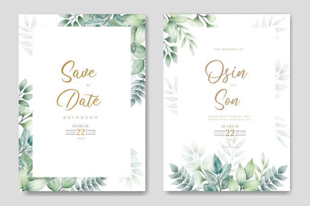 Folha de vegetação cartão de convite de casamento aquarela