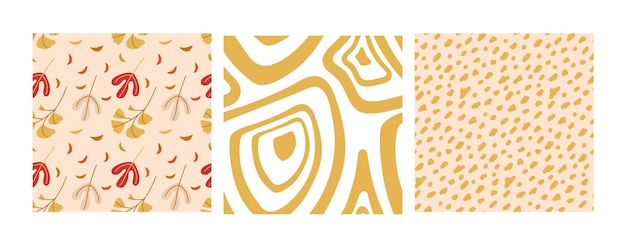 Folha e resumo Conjunto de padrões sem costura Folhas de cor de outono Impressões vetoriais em estilo doodle Repeated Vector fundo para papel de parede embrulho embalagem Folhas de outono design de repetição