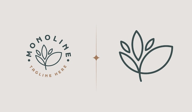 Folha flor árvore monolinha símbolo premium criativo universal vetor modelo de logotipo de ícone de sinal ilustração vetorial