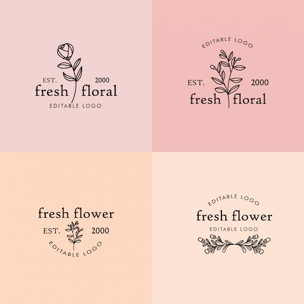 Vetor folha monolina premada editável floral feminina logotipo